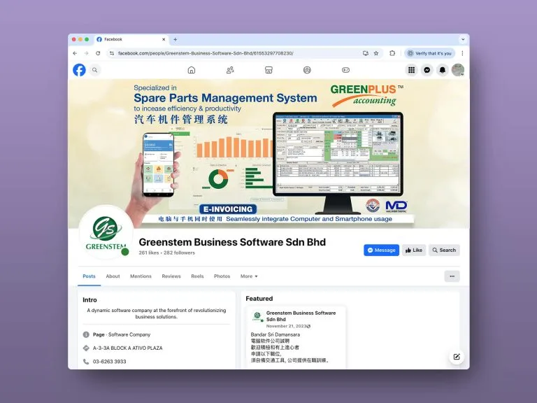 Accounting system on mobile and desktop screen for Greenstem Business Software Sdn Bhd facebook cover