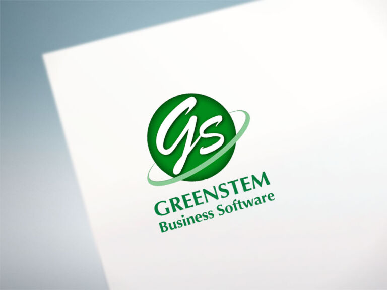 G and S inside green round gradient logo with orbit for Greenstem Business Software Sdn Bhd.